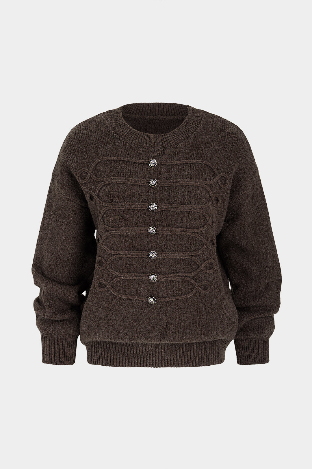Gebreide top met ronde hals en brandenburgsluiting