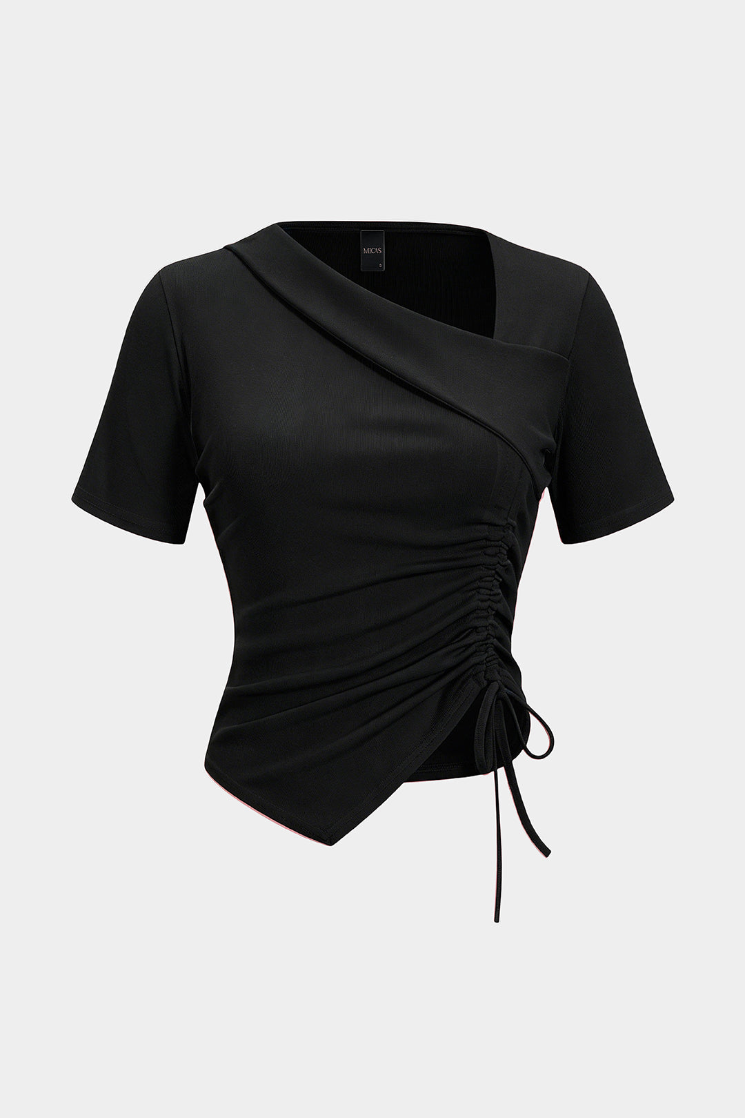 Asymmetrisch T-shirt met trekkoord en korte mouwen