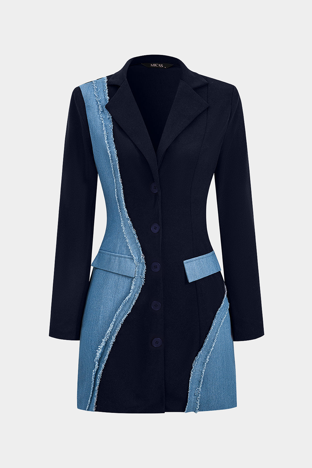 Selin - Denim patchwork minijurk met lange mouwen