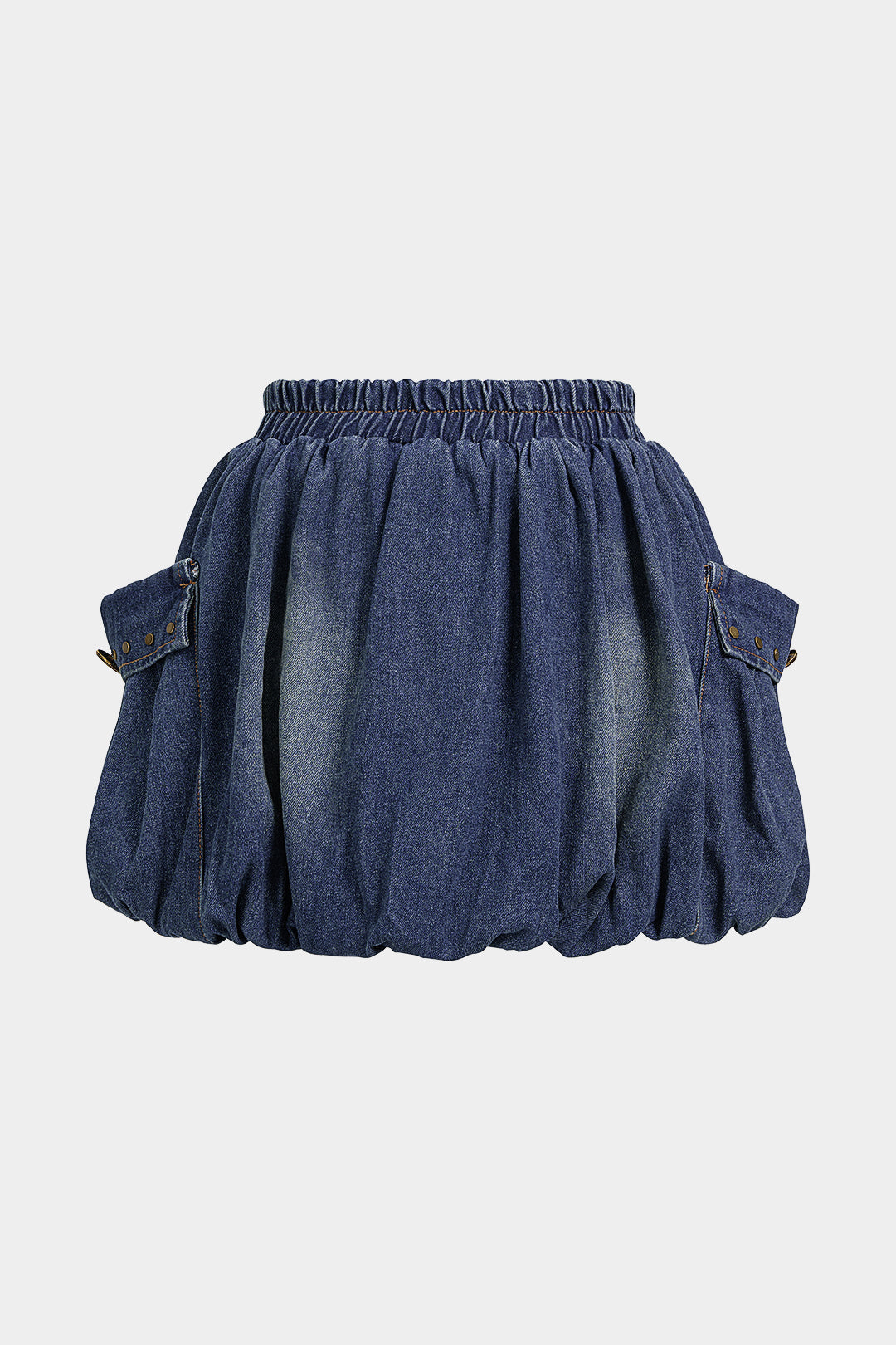 Denim minirok met smokwerk, ruches en zakken