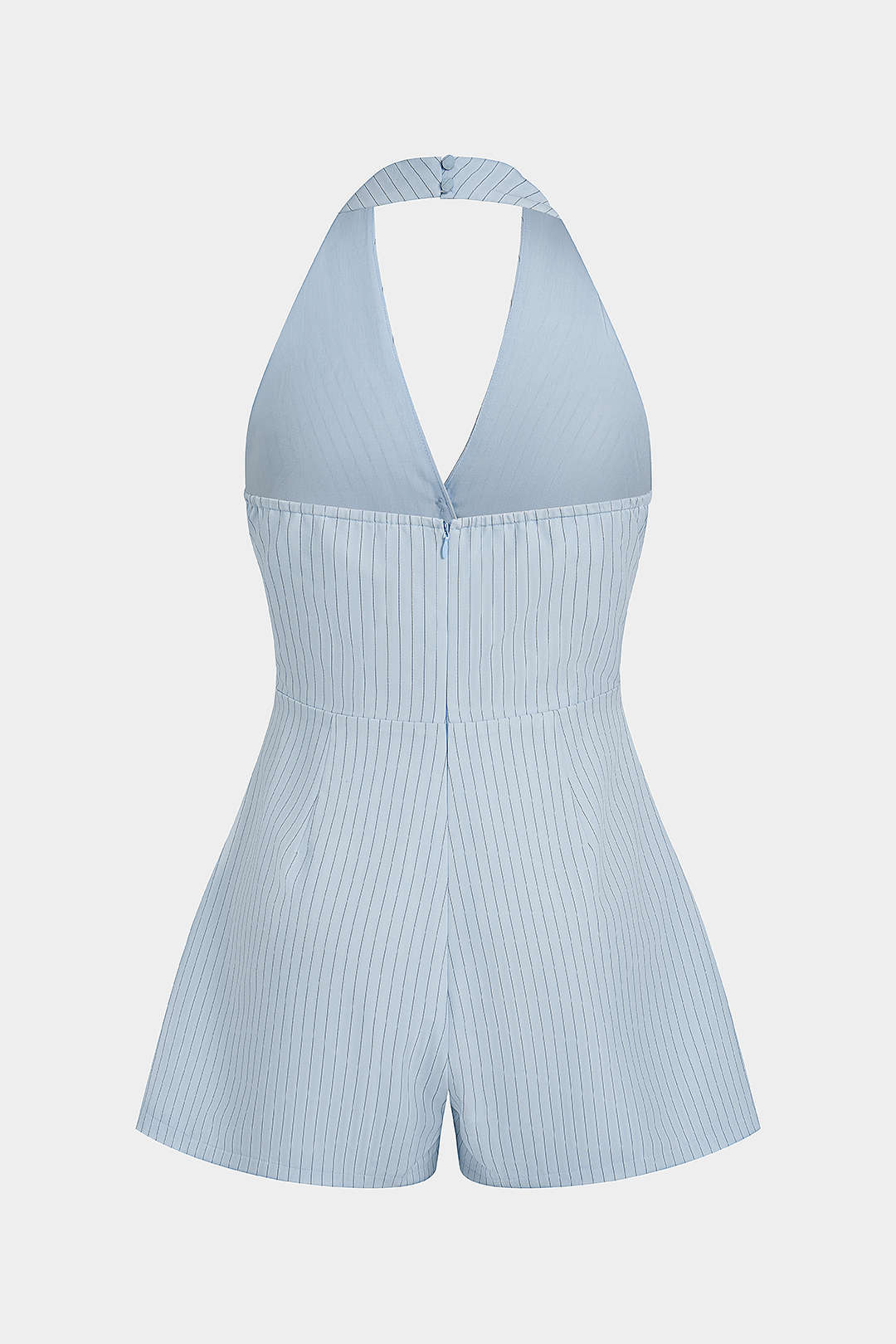 Gestreepte metallic playsuit met halternek en V-hals