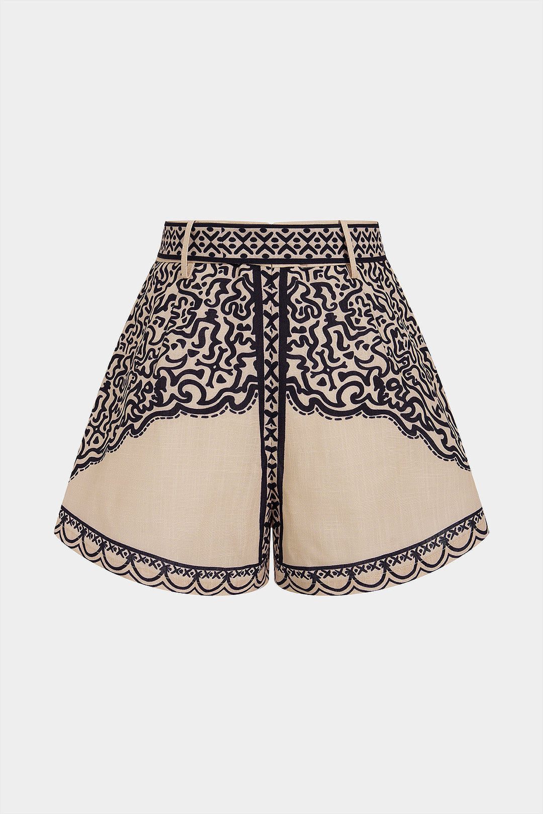 Geometrische short met riem en hoge taille
