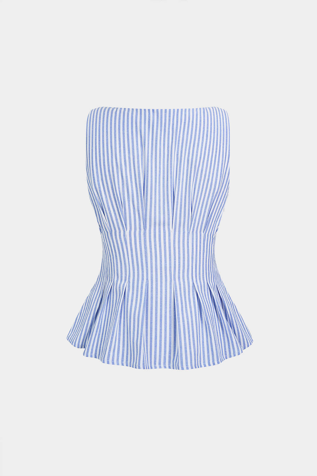 Gestreepte tanktop met ronde hals en ruches