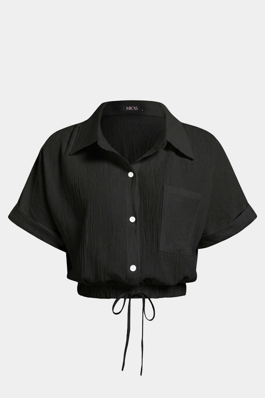 Blouse met revers, trekkoord en korte mouwen
