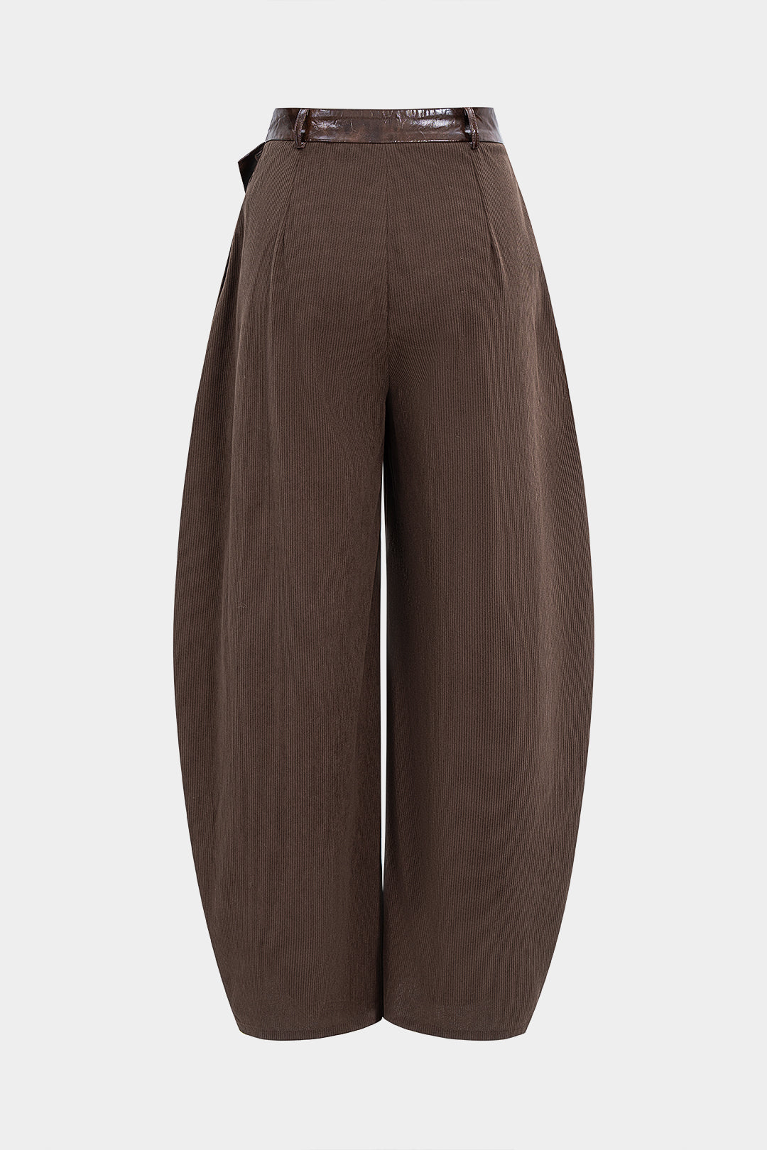 Leren-look patchwork pantalon met rits en wijde pijpen