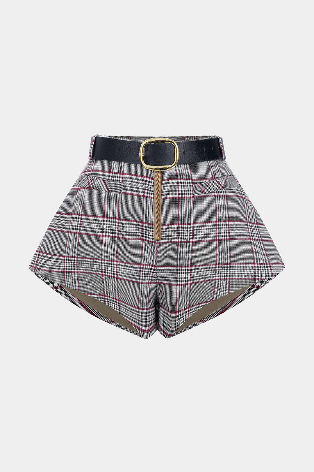 Geruite short met riem en rits