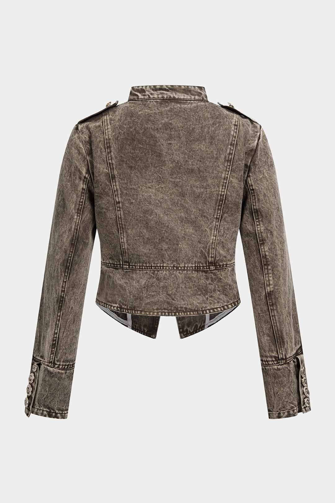 Denim asymmetrisch jasje met dubbele knopenrij
