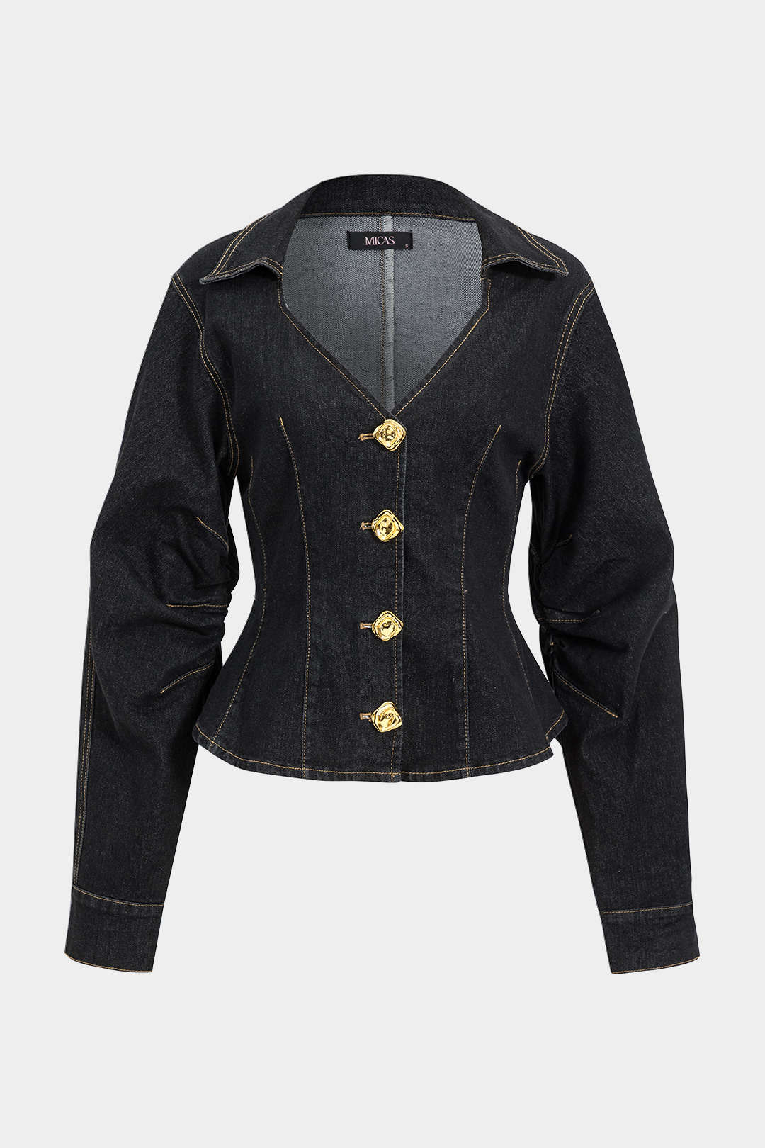 Denim metallic item met knoopjes