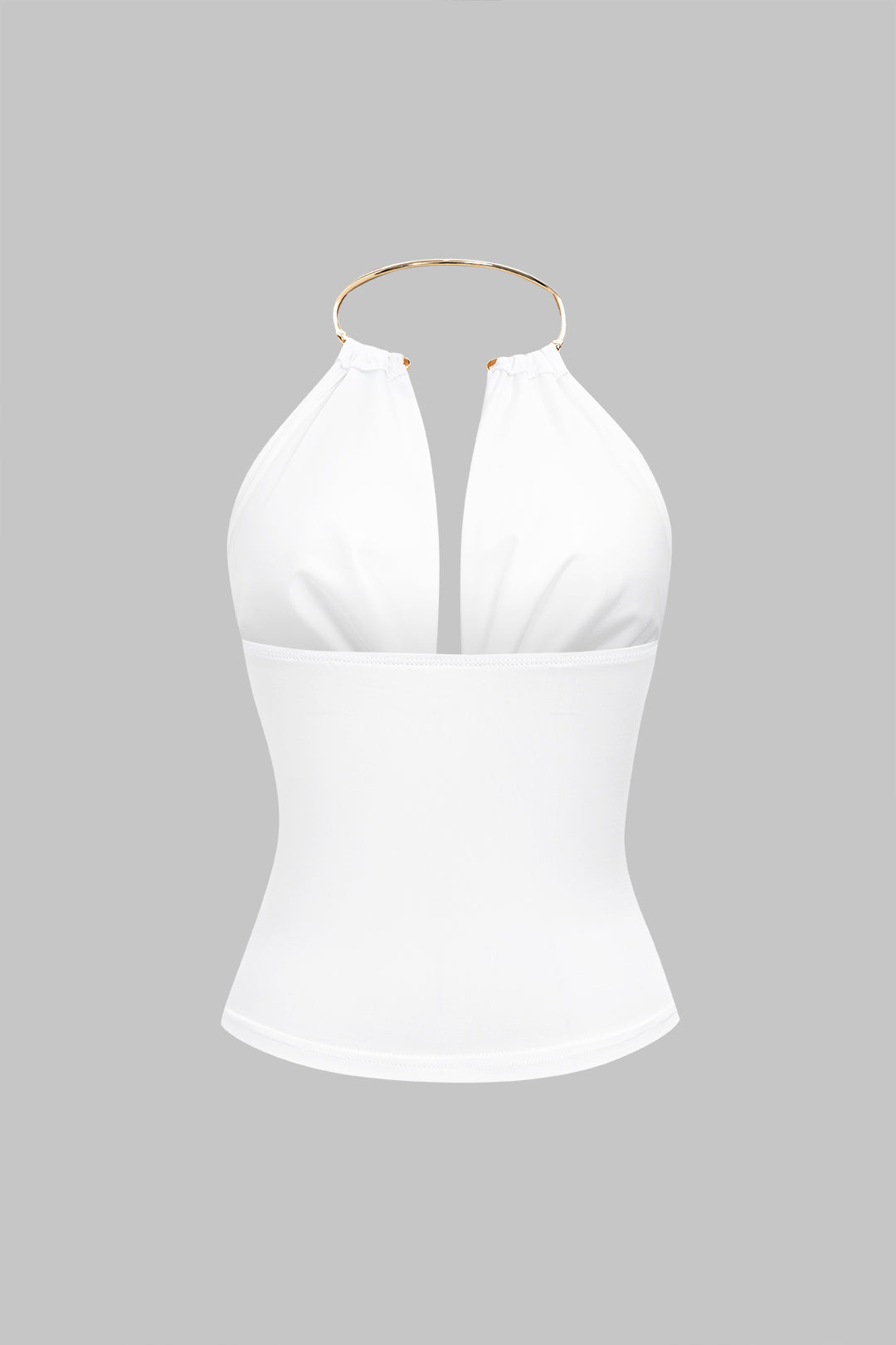 Metallic tanktop met drapering, halternek en open rug