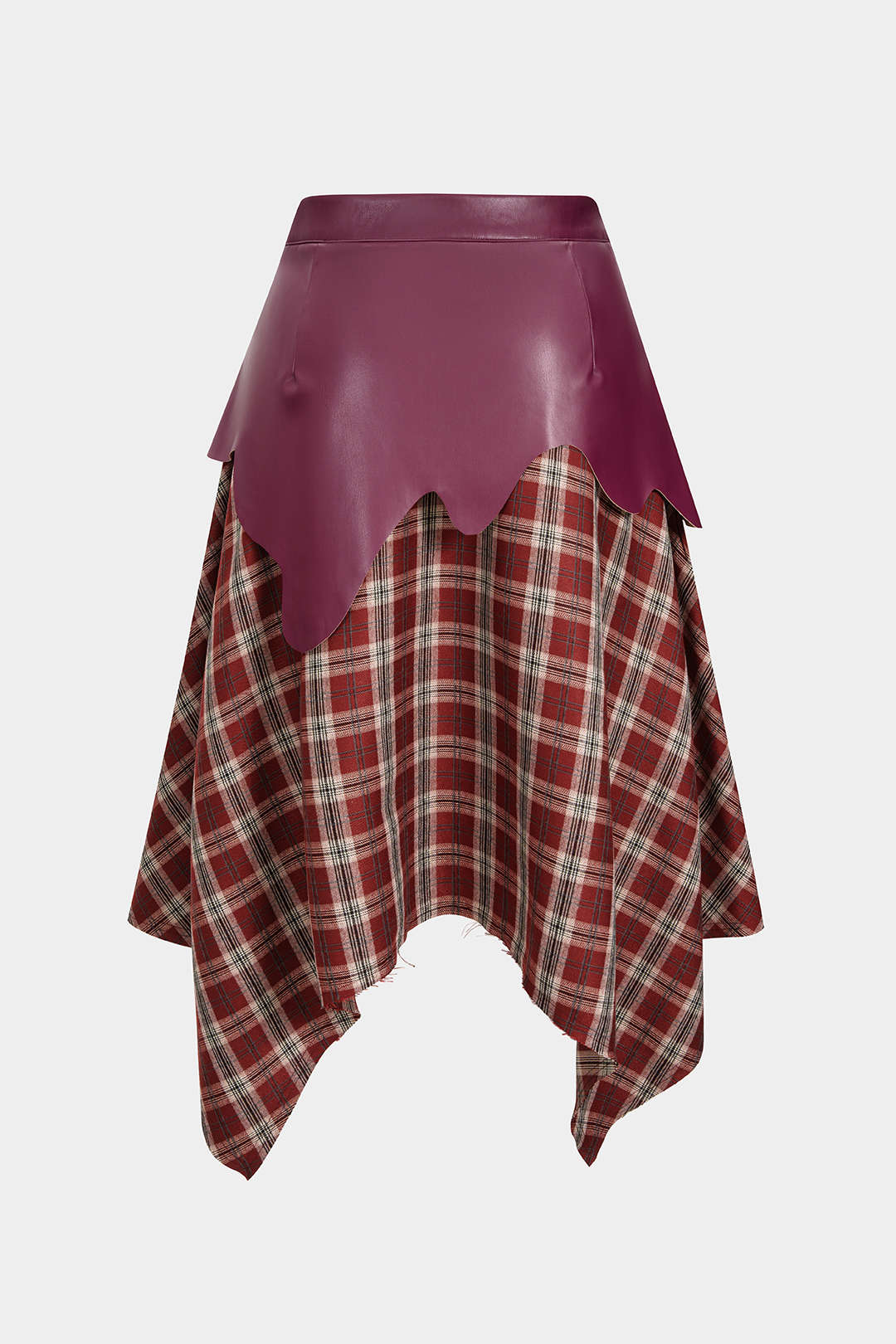 Geruite leren-look rok met rits
