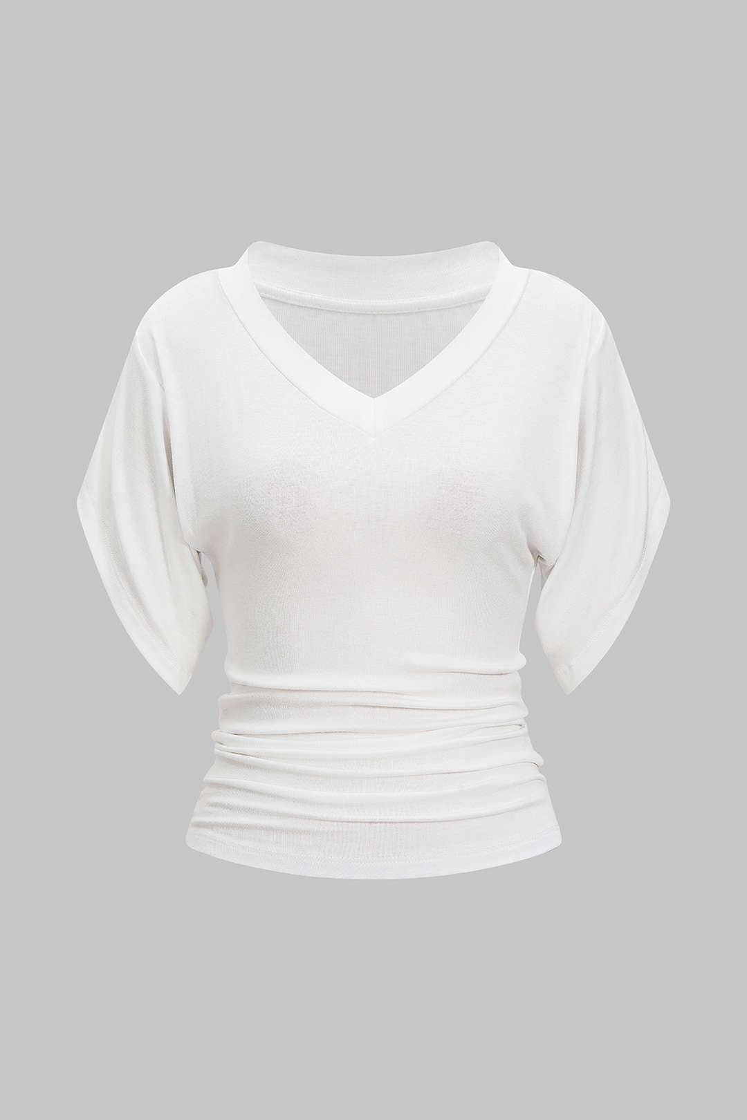 T-shirt met V-hals, getailleerde pasvorm en ruches