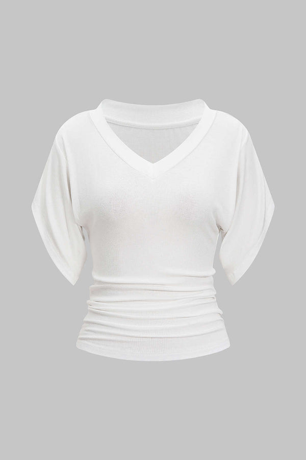 T-shirt met V-hals, getailleerde pasvorm en ruches