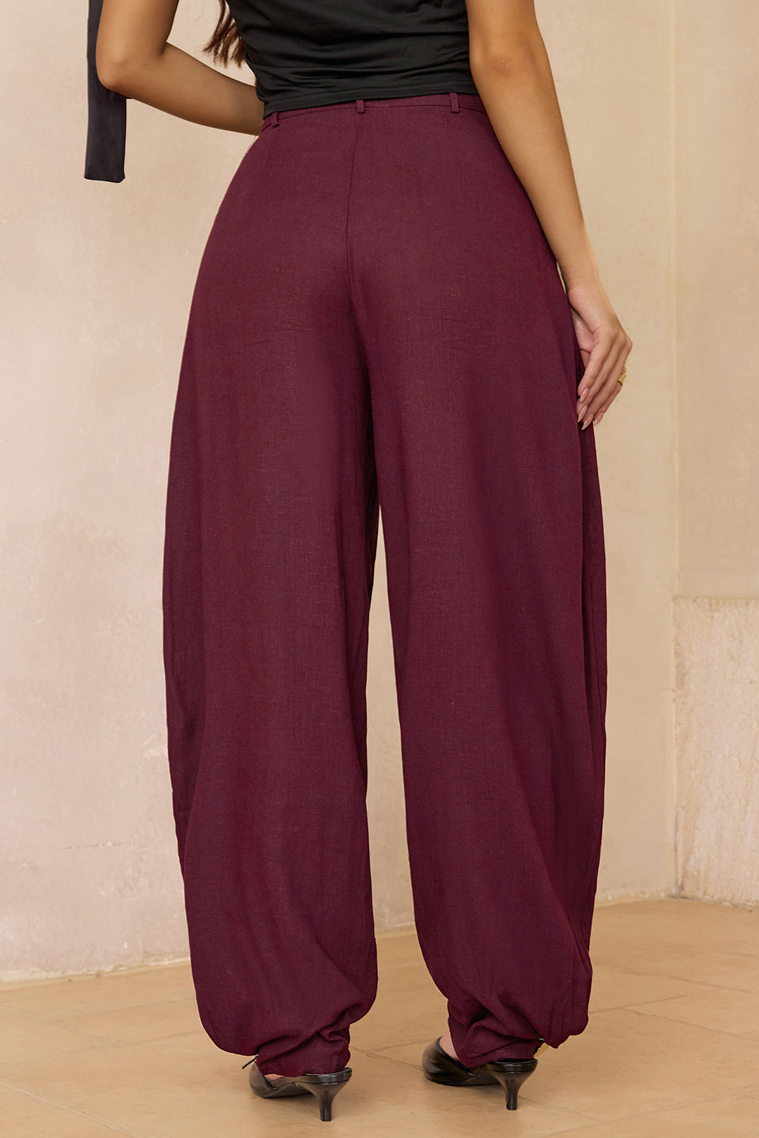 Linnen effen pantalon met ballonmodel