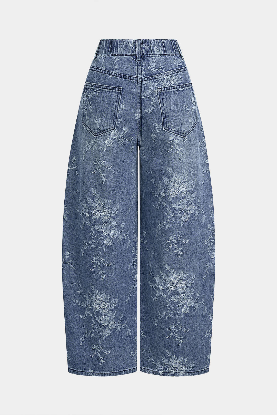 Jacquard jeans met zakken en wijde pijpen