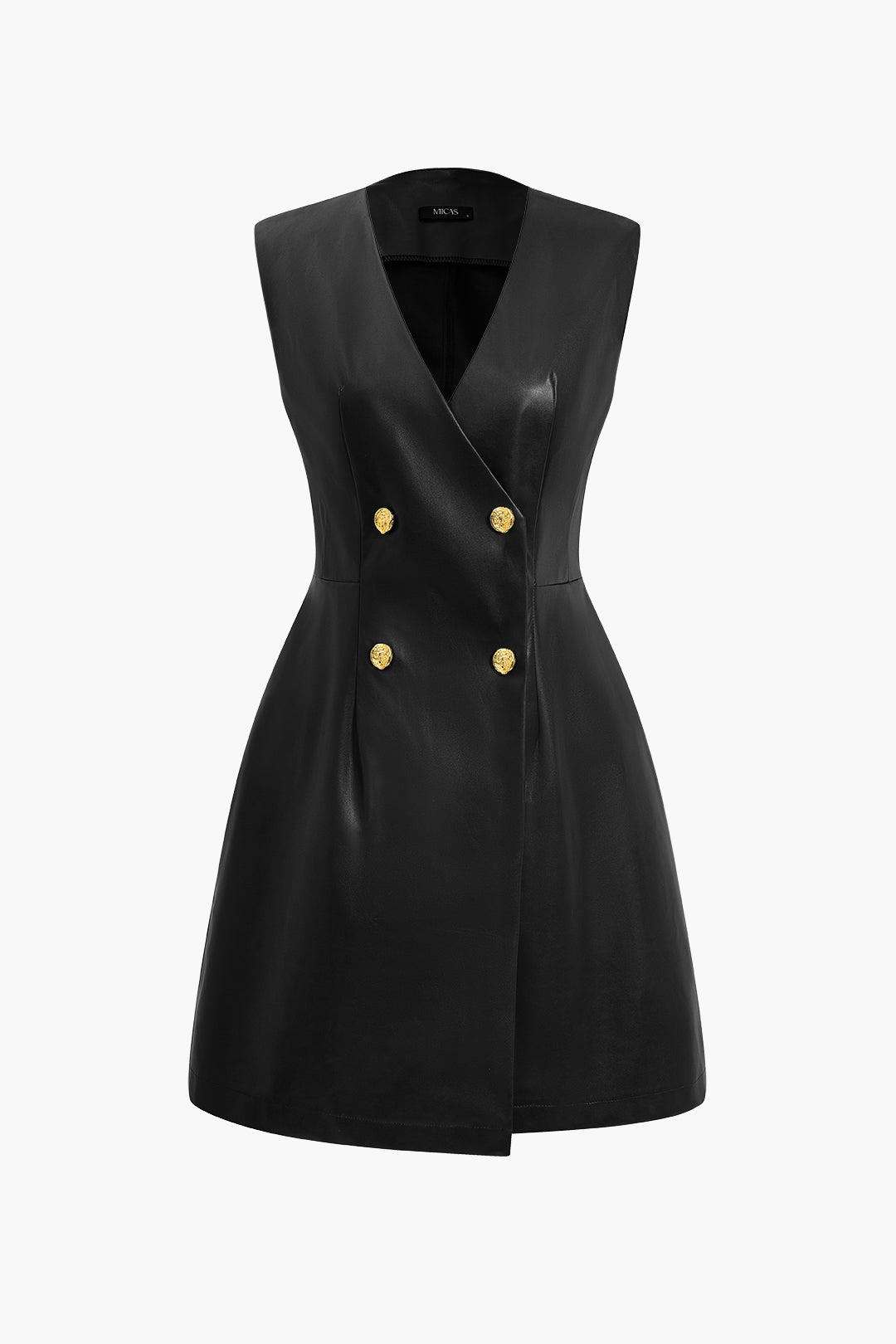Effen leren-look minijurk met knoopjes