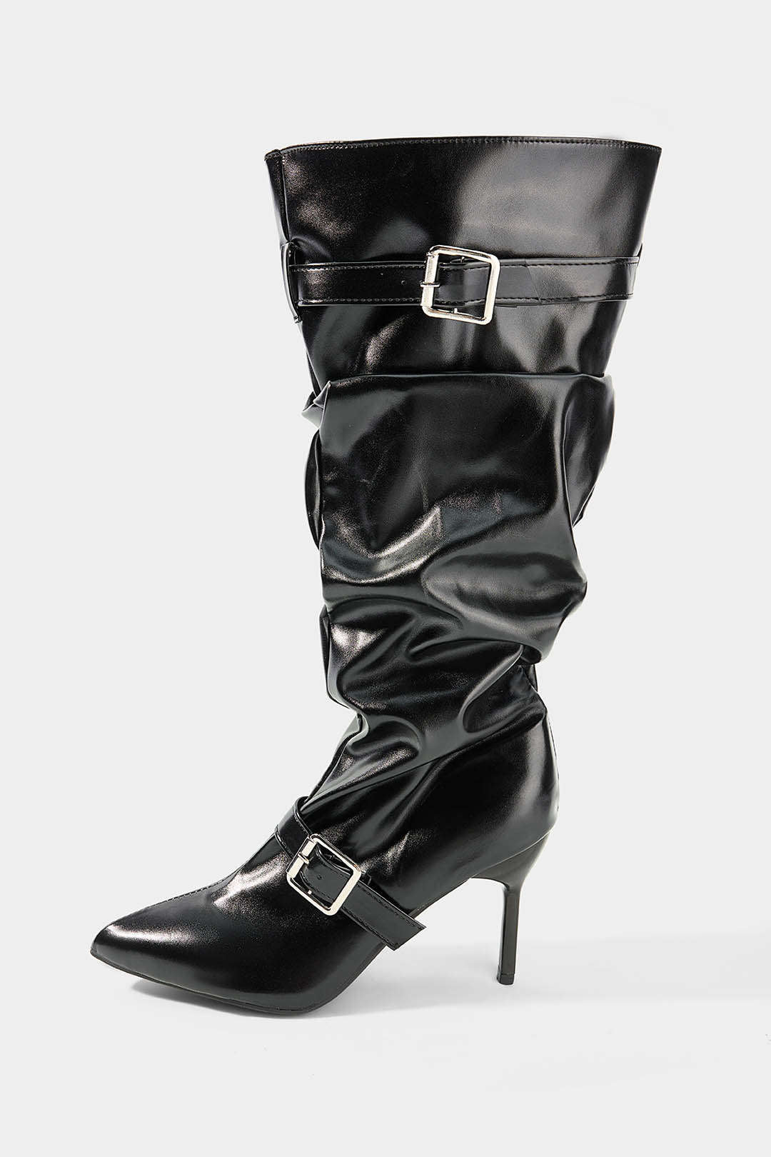 Pien - Leren-look kniehoge laarzen met ruches