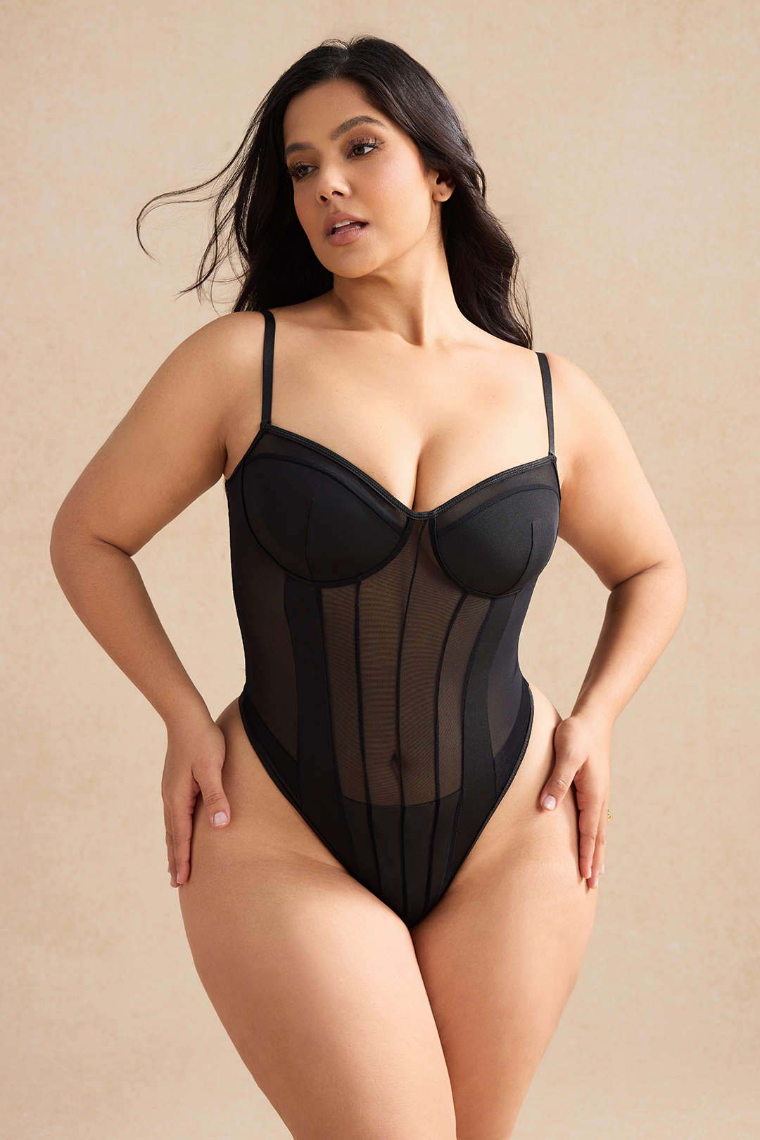 Mesh body met spaghettibandjes