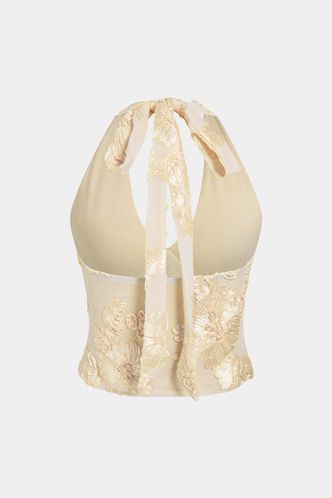 Mesh bloemenprint tanktop met halternek en V-hals