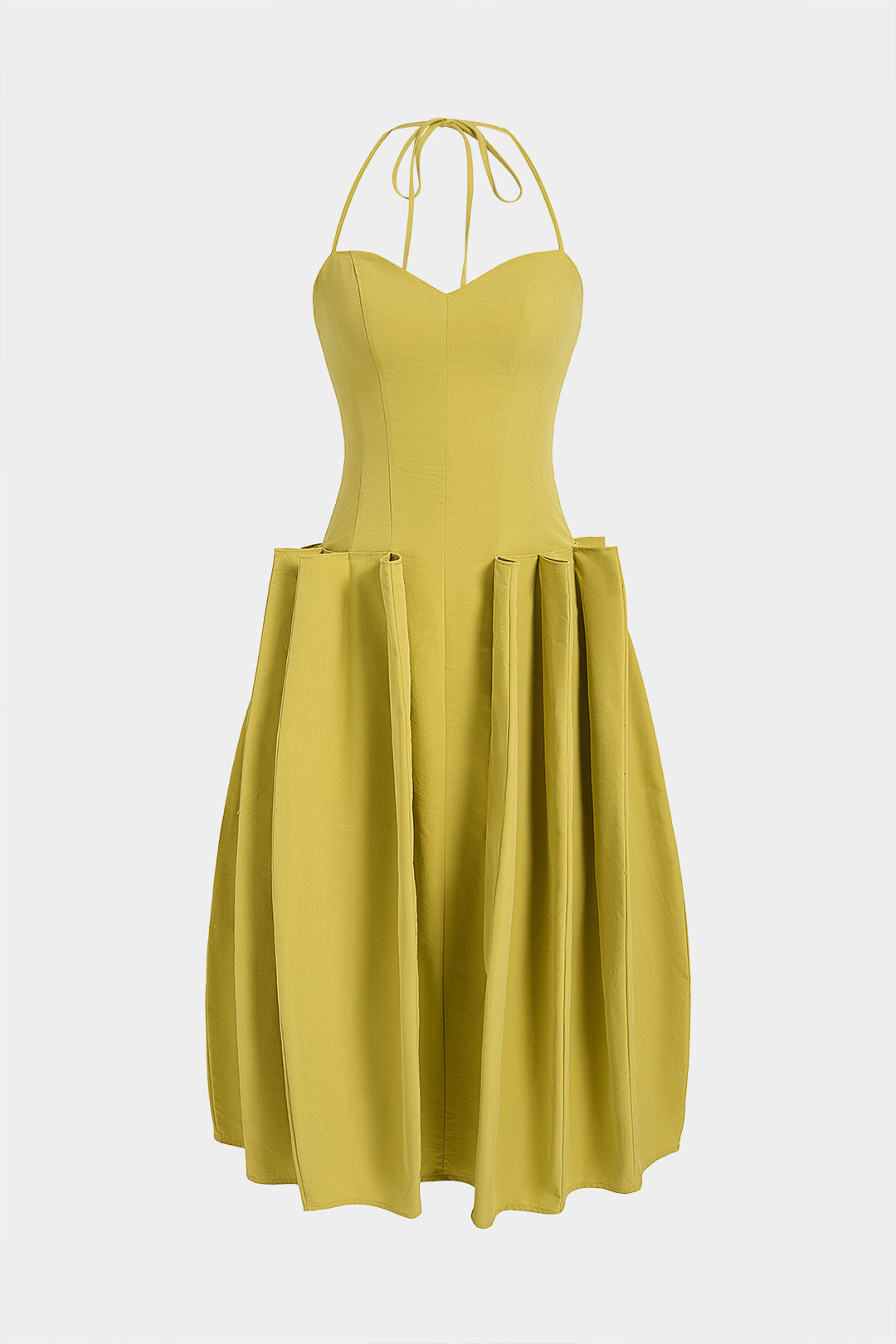 Mouwloze midijurk met halternek en ruches