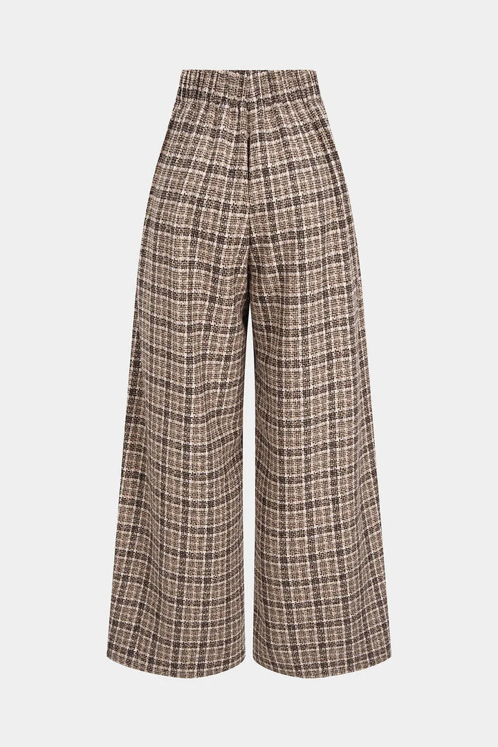 Checked, double-sided high-waisted trousers