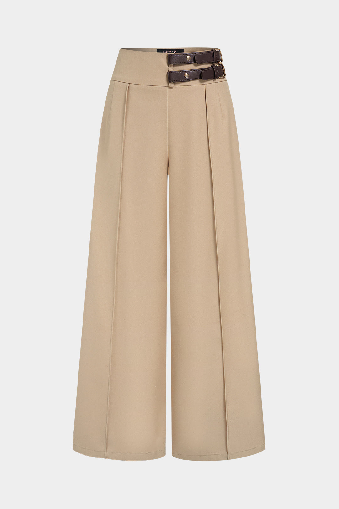 Leren-look broek met riem en rechte pijp