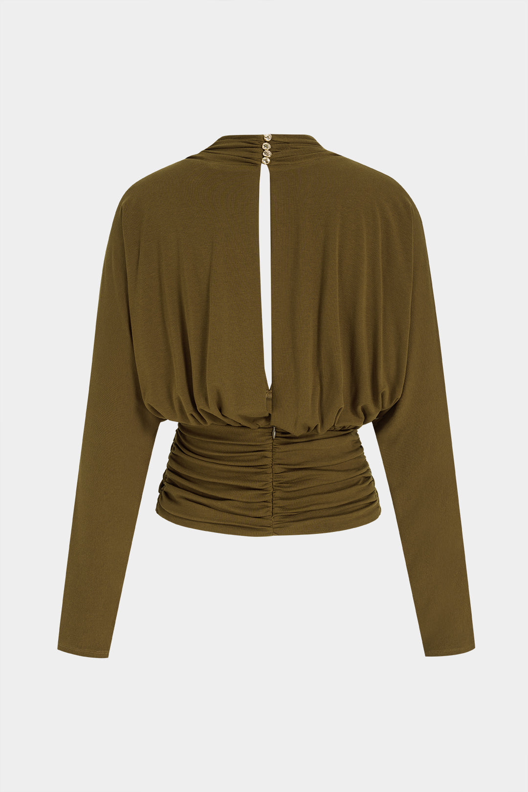 T-shirt met V-hals, ruches en lange mouwen