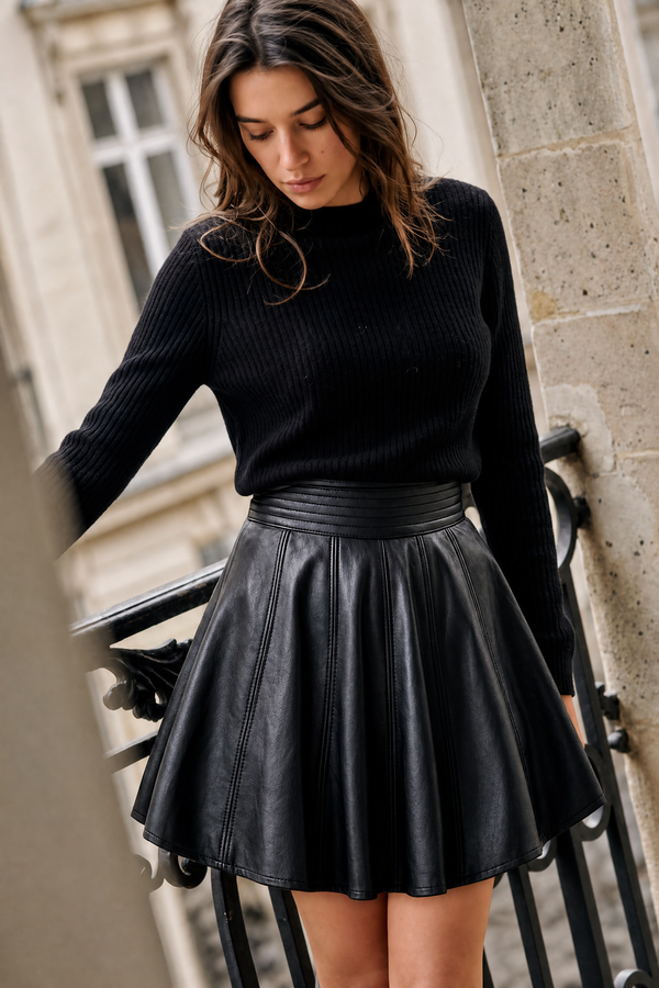 Ayla - Leren-look minirok met ruches
