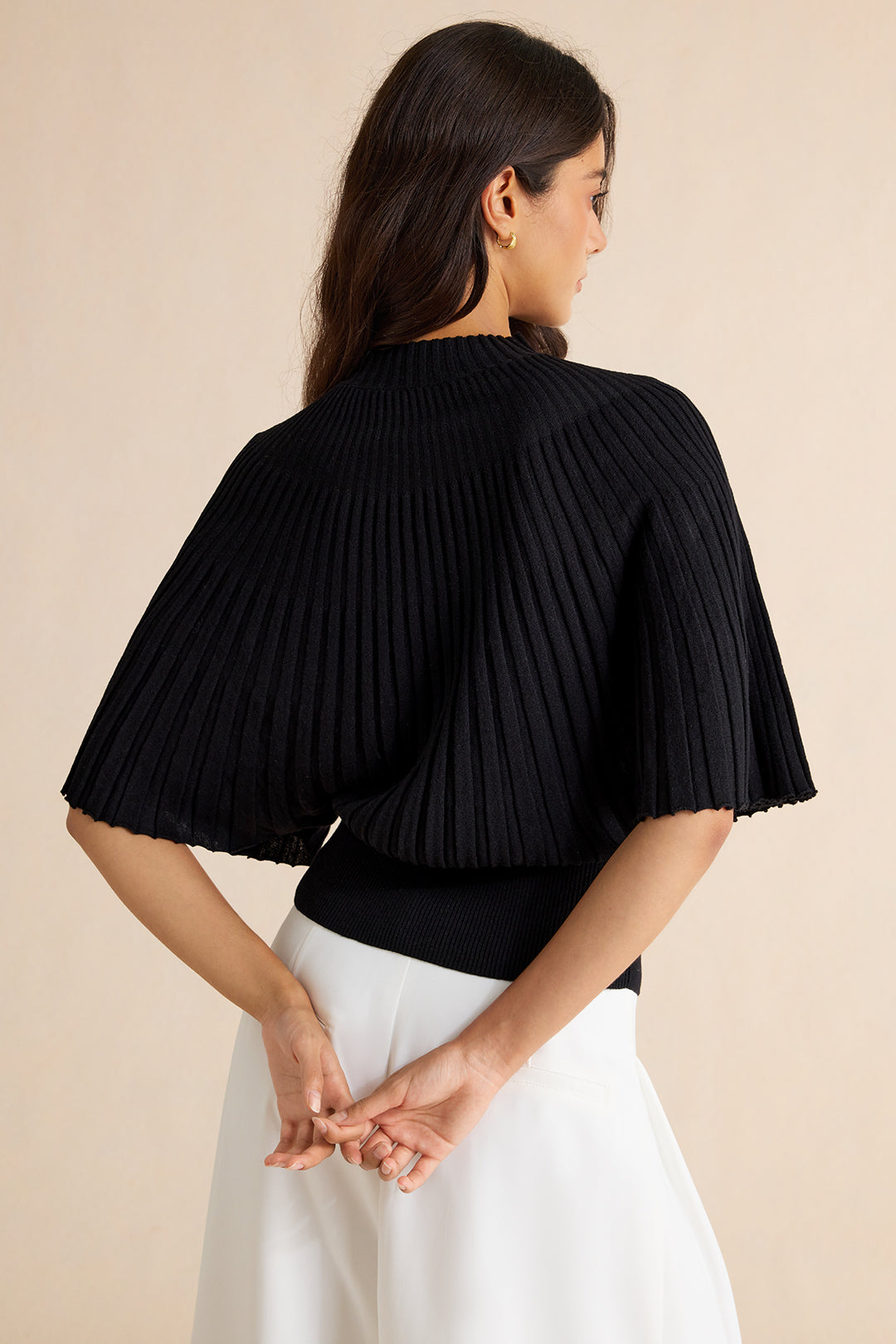 Effen T-shirt met ronde hals en vleermuismouwen