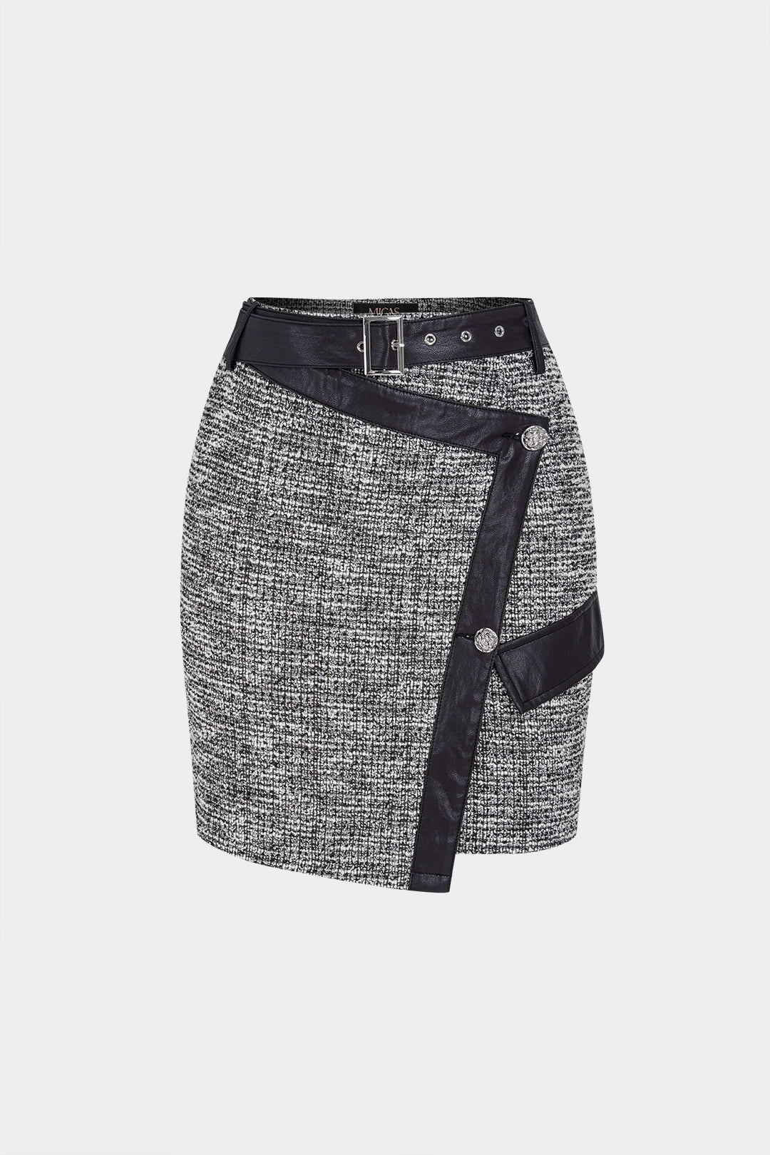 Leren-look patchwork minirok met riem
