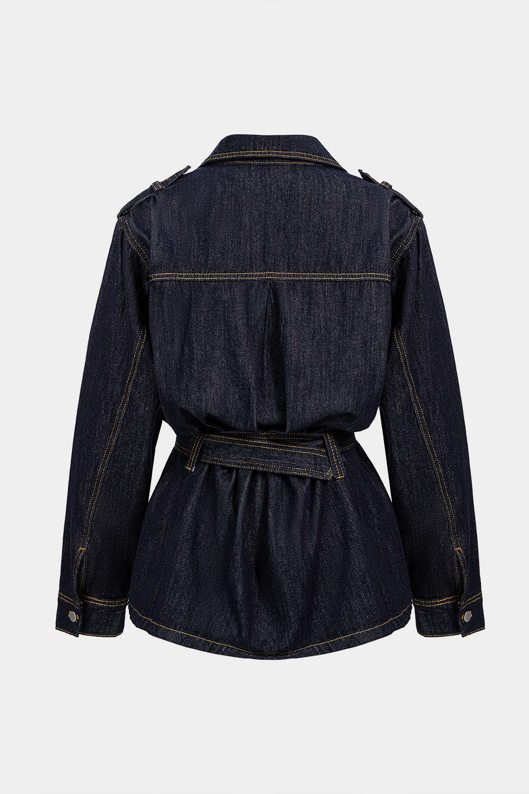 Denim asymmetrische item met revers en riem