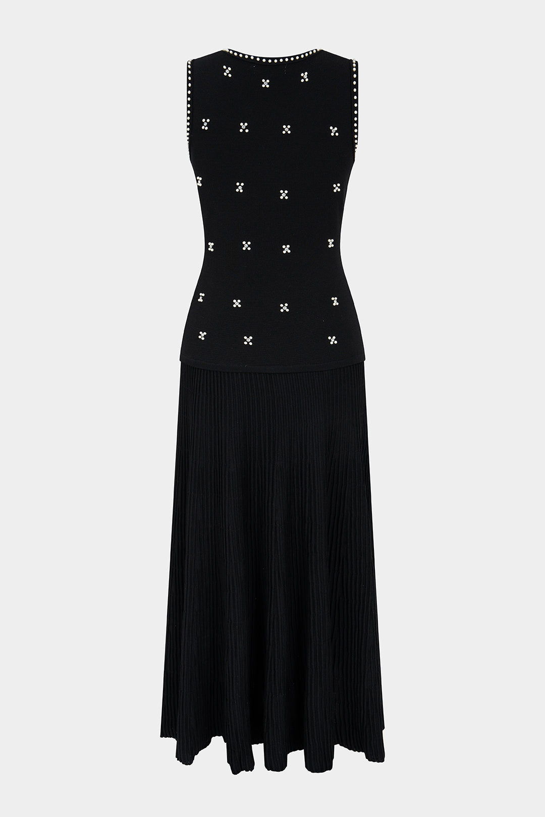 Gebreide mouwloze maxijurk met ronde hals en strass