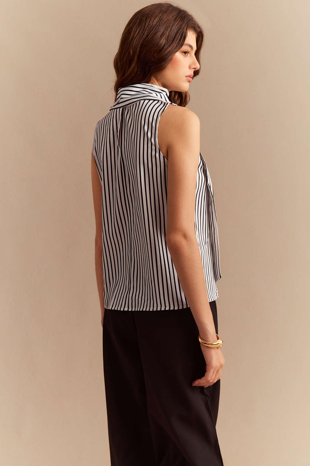 Gestreepte satijnen tanktop