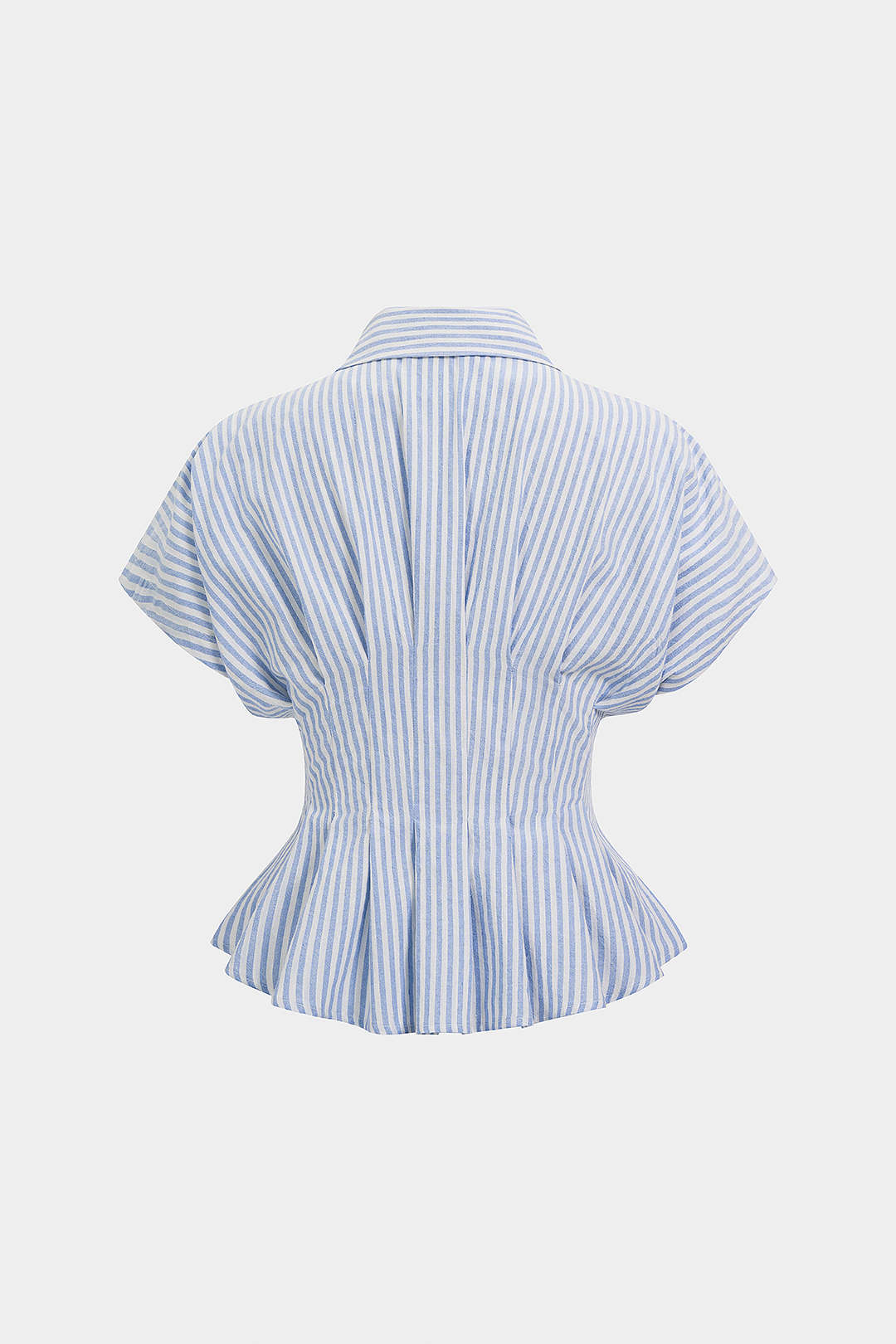 Gestreepte blouse met revers, ruches en korte mouwen