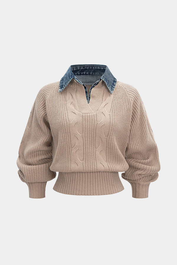 Gebreide patchwork top met lange mouwen