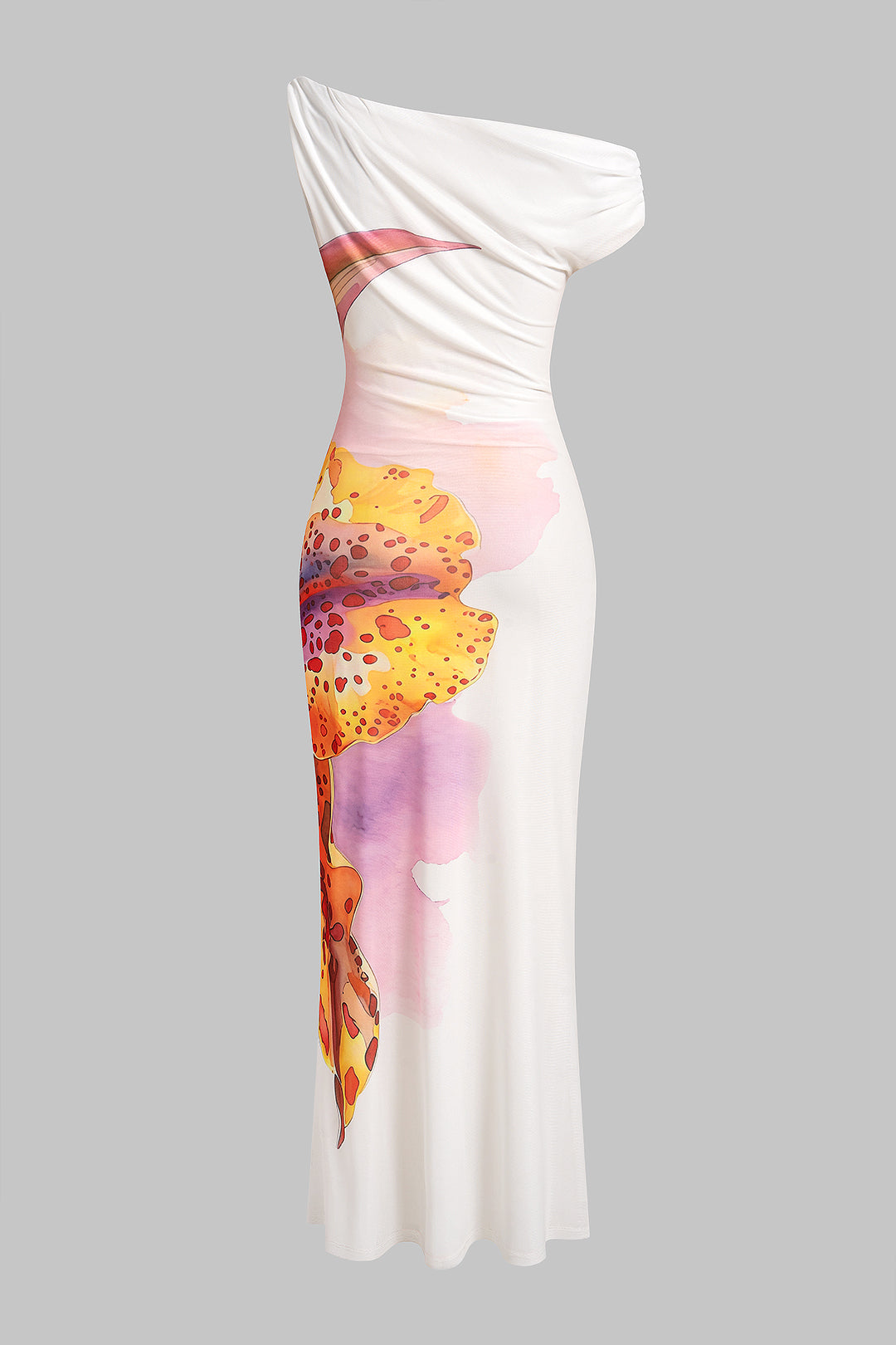 Bloemenprint mesh maxijurk met gedraaid detail
