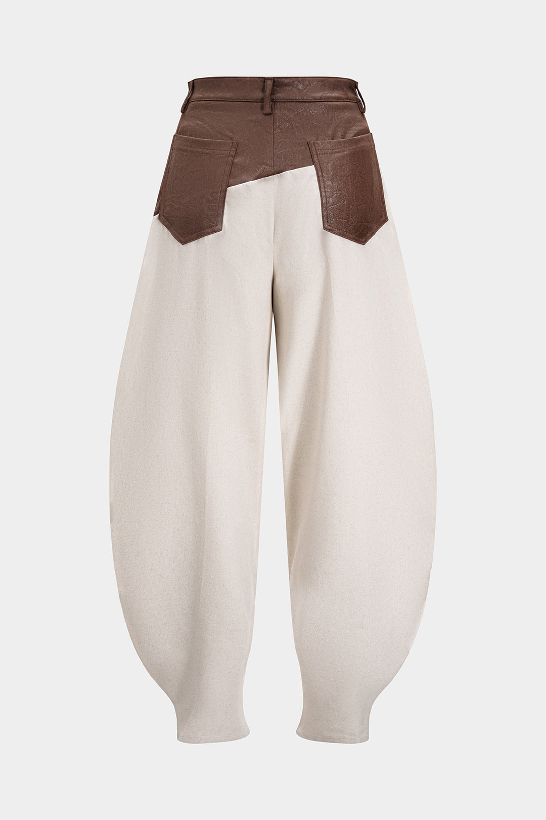 Leren-look patchwork pantalon met ruches en ballonmodel