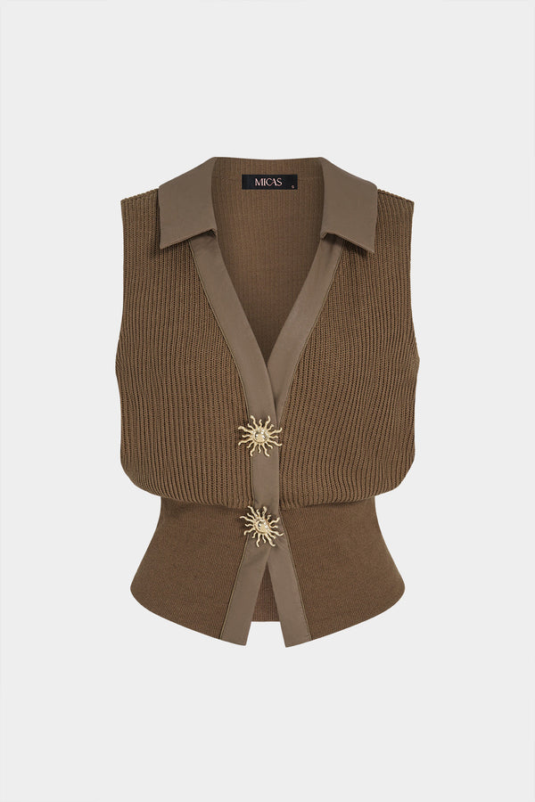 Patchwork leren-look tanktop