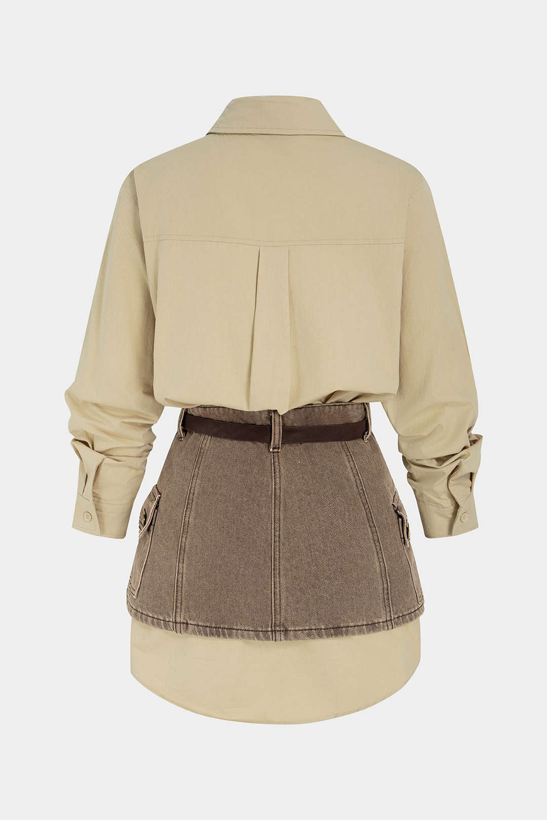 Denim minijurk met revers, knoopjes en lange mouwen