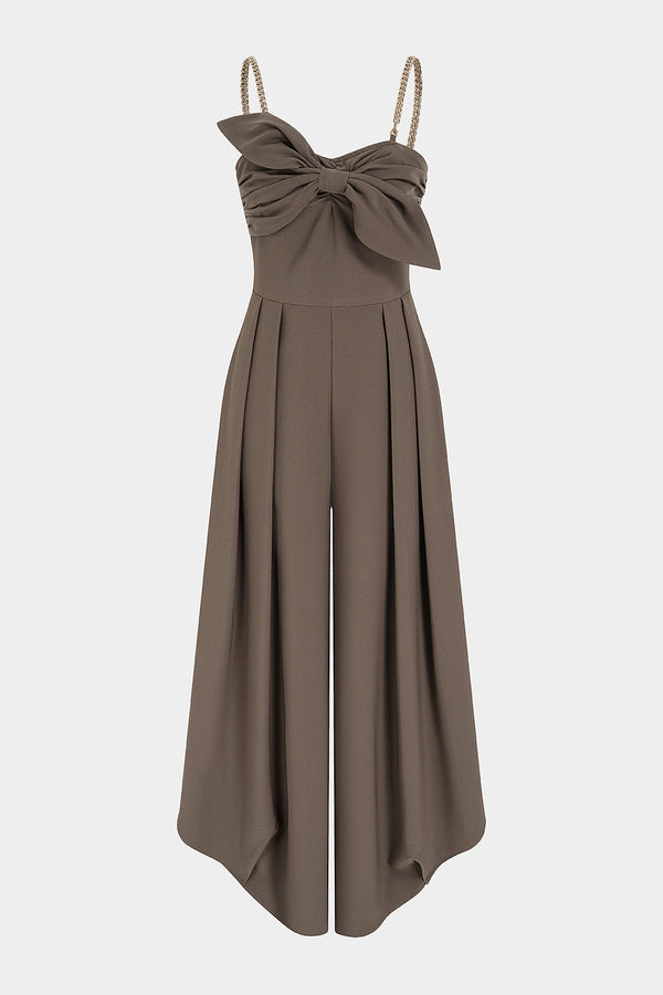 Metallic mouwloze jumpsuit met ruches en strik