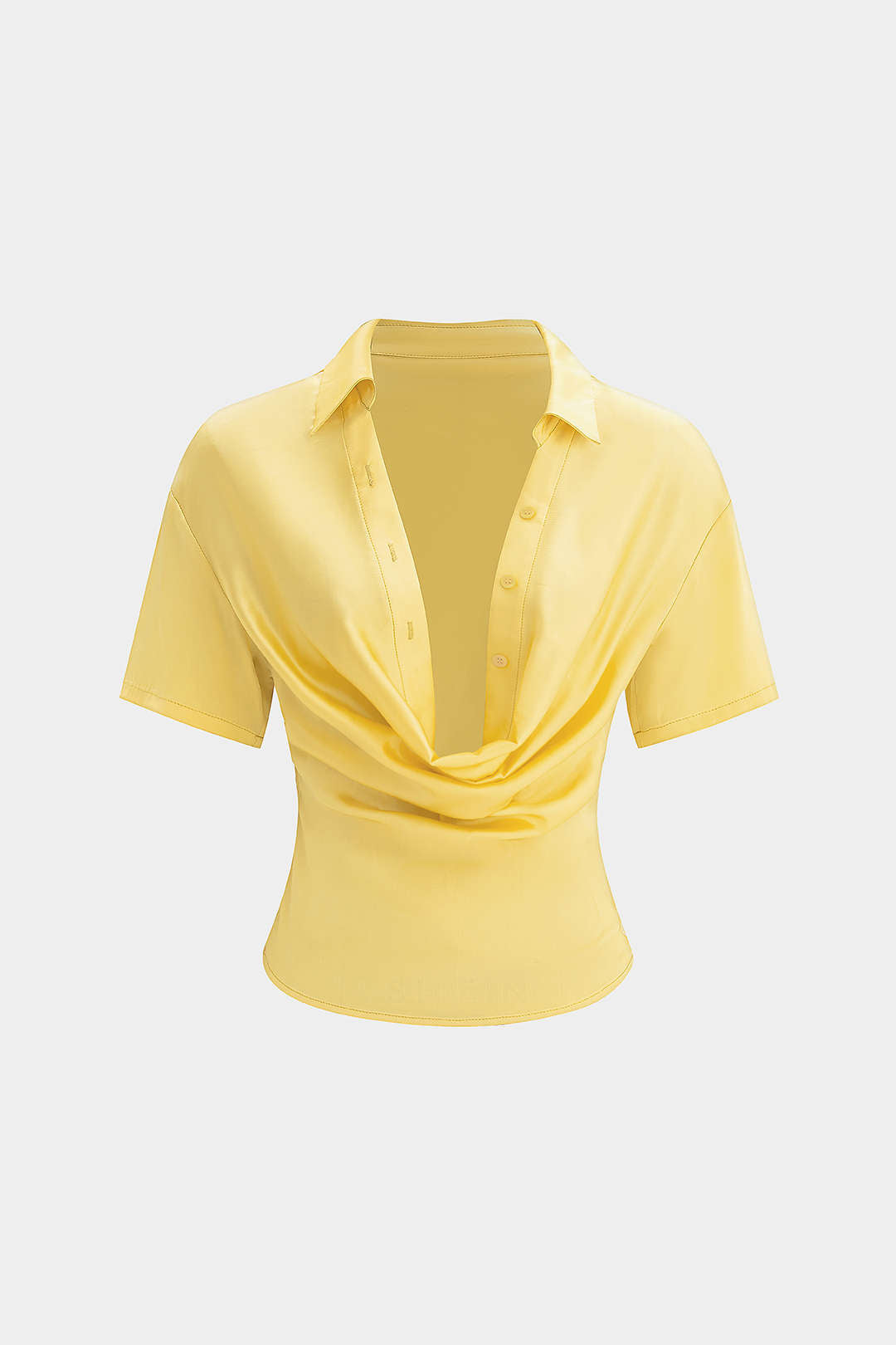 Satijnen blouse met watervalhals en korte mouwen
