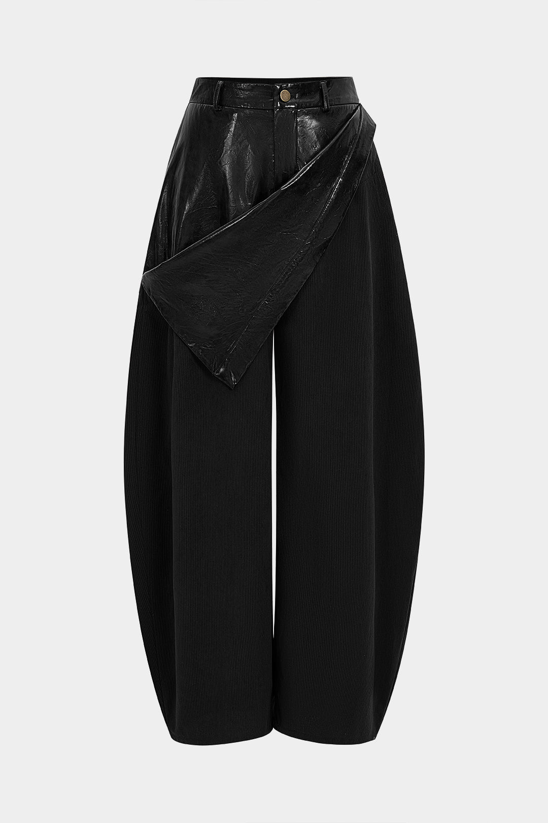 Leren-look patchwork pantalon met rits en wijde pijpen