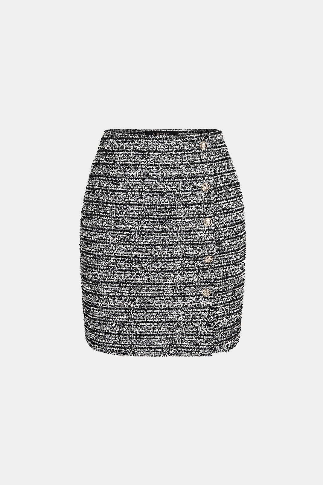 Asymmetrische metallic minirok met knoopjes en hoge taille