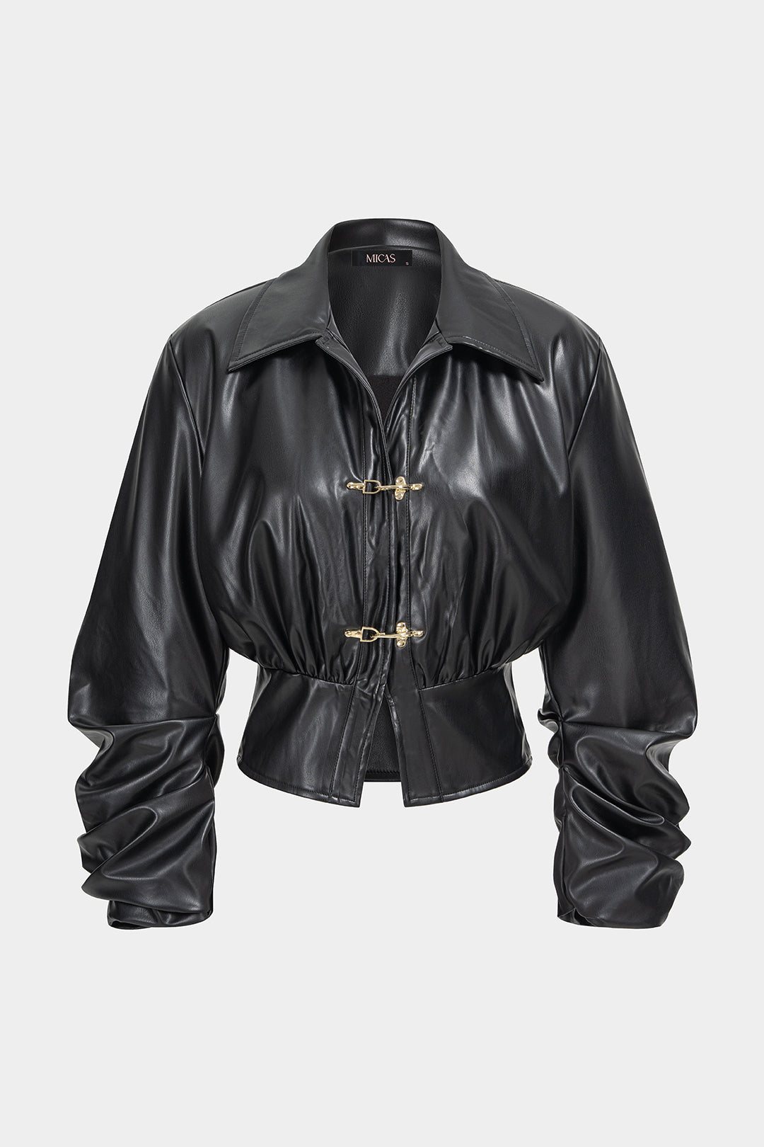 Leren-look metallic jasje met gesp