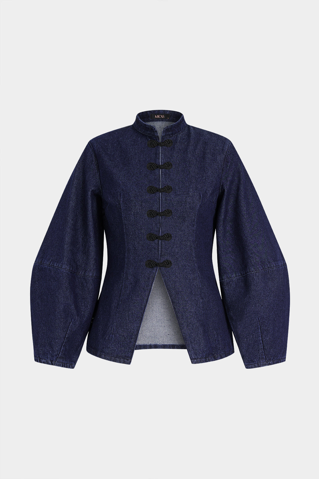 Denim blouse met brandenburgsluiting en lange mouwen