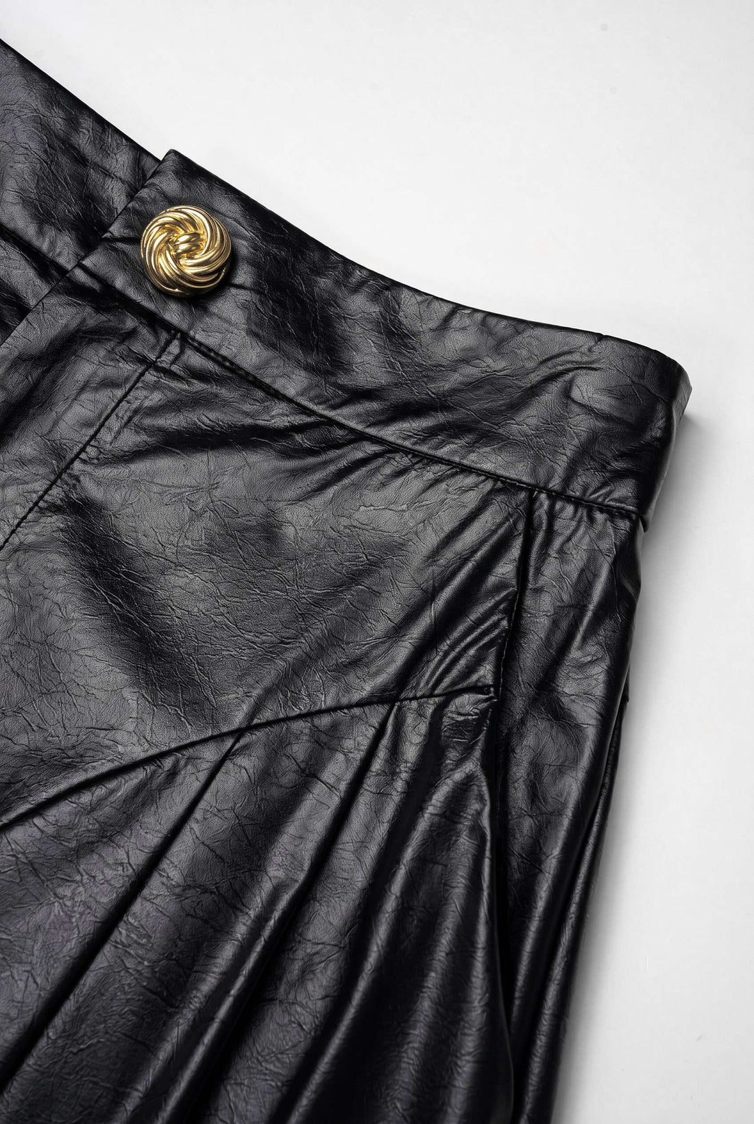 Leren-look metallic broek met ruches