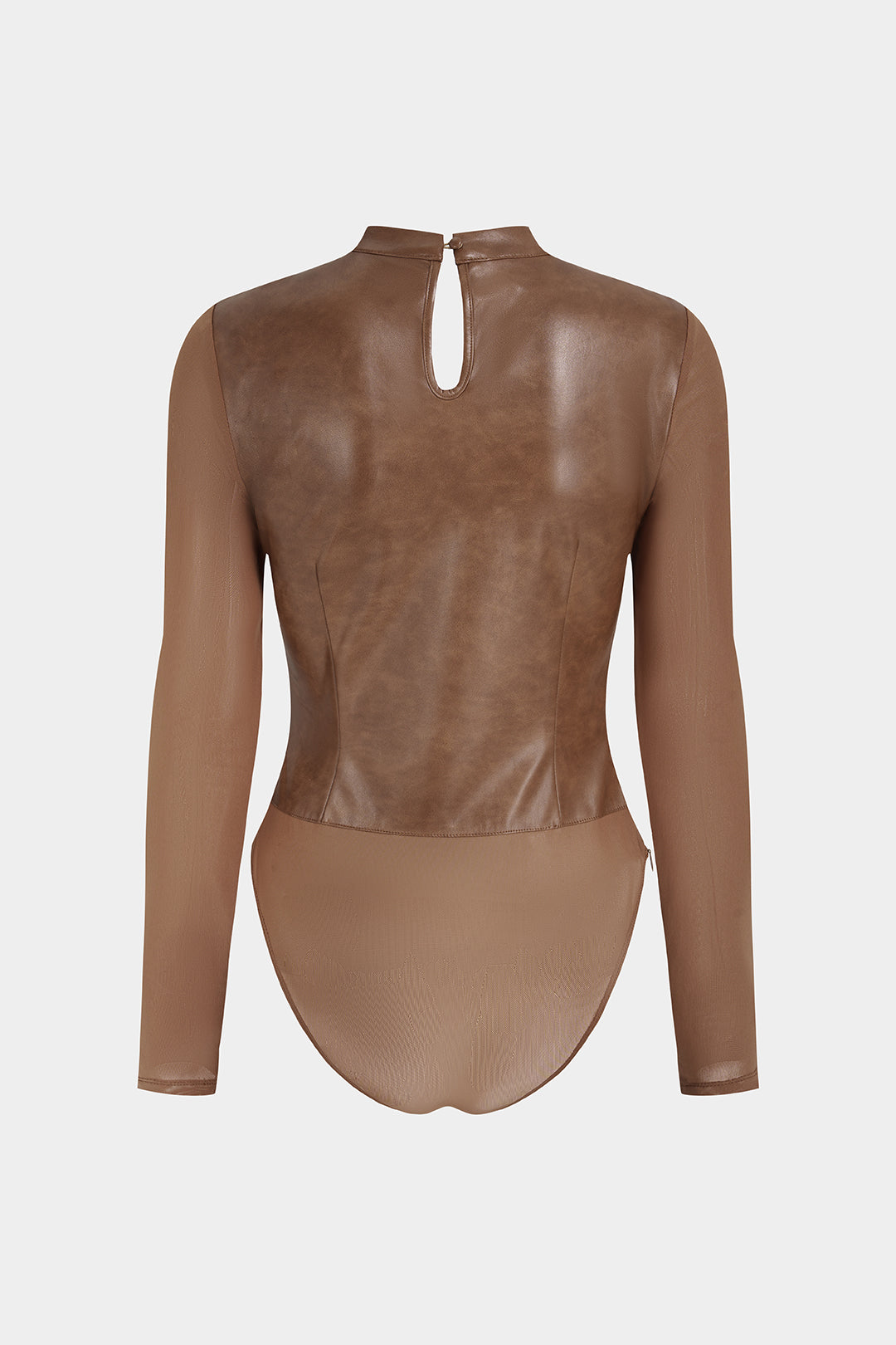 Sofie - Leren-look patchwork body met lange mouwen