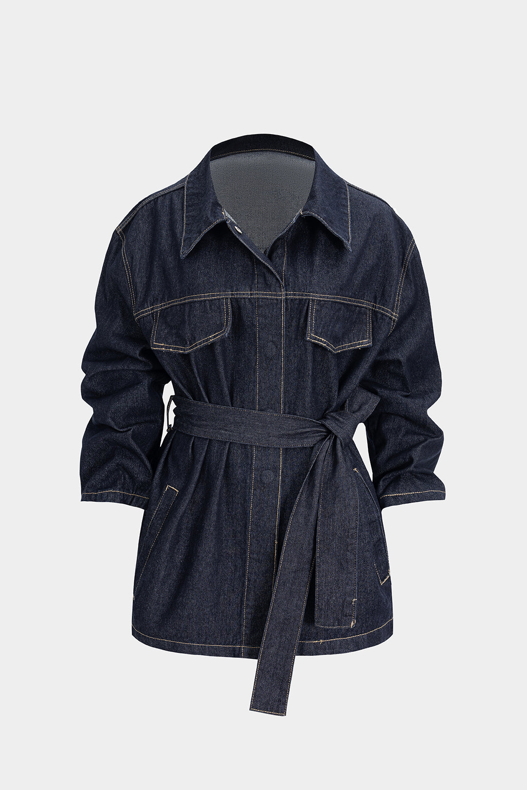 Roos - Denim blouse met riem en lange mouwen