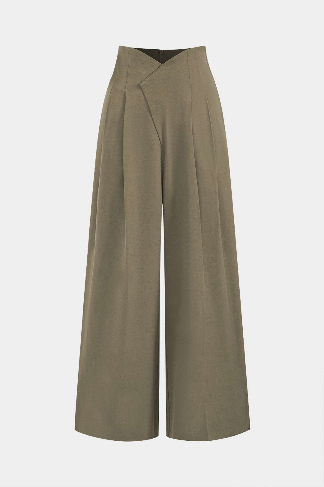 Geplooide asymmetrische pantalon met wijde pijpen
