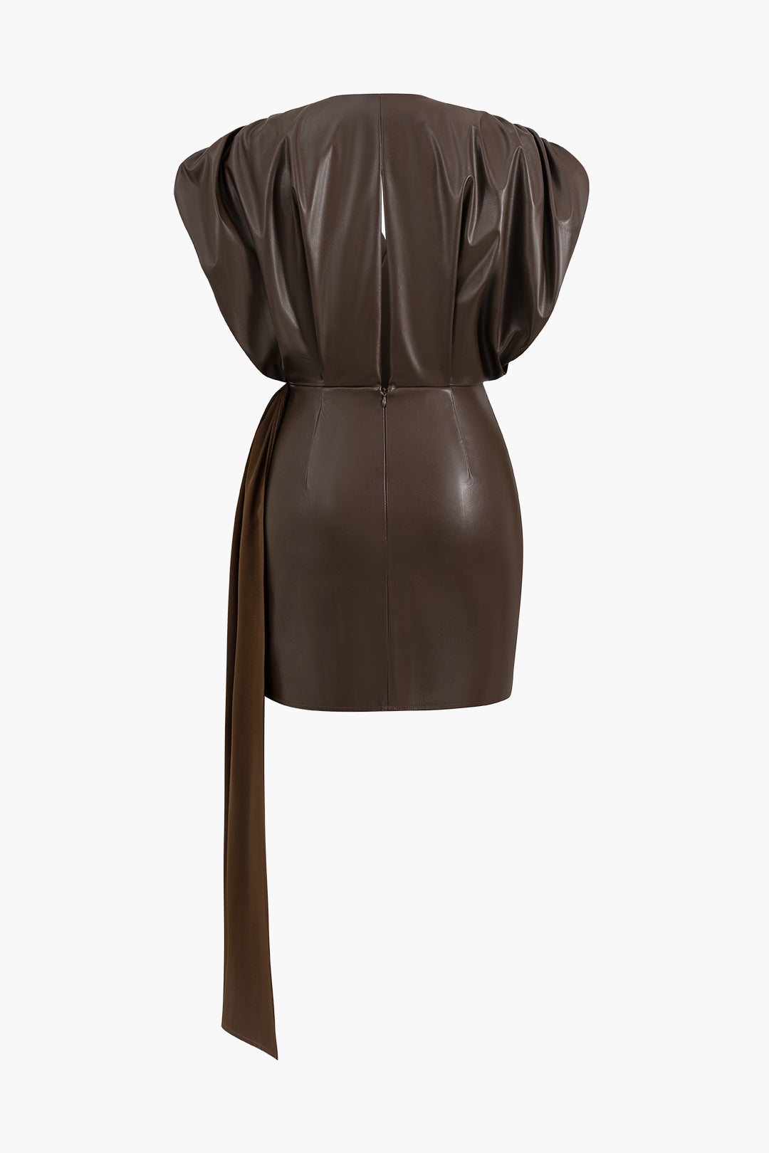 Leren-look minijurk met ruches, rits en V-hals