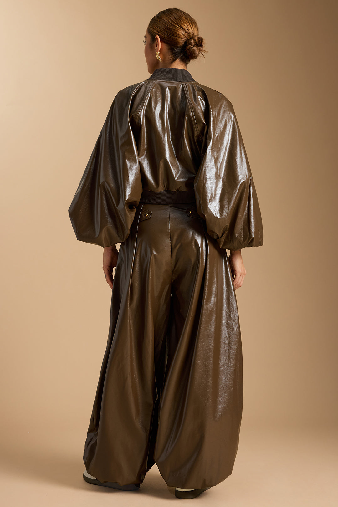 Leren-look pantalon met strik